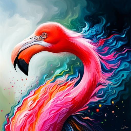 Fire Pink Flamingo Graffiti Splash Art