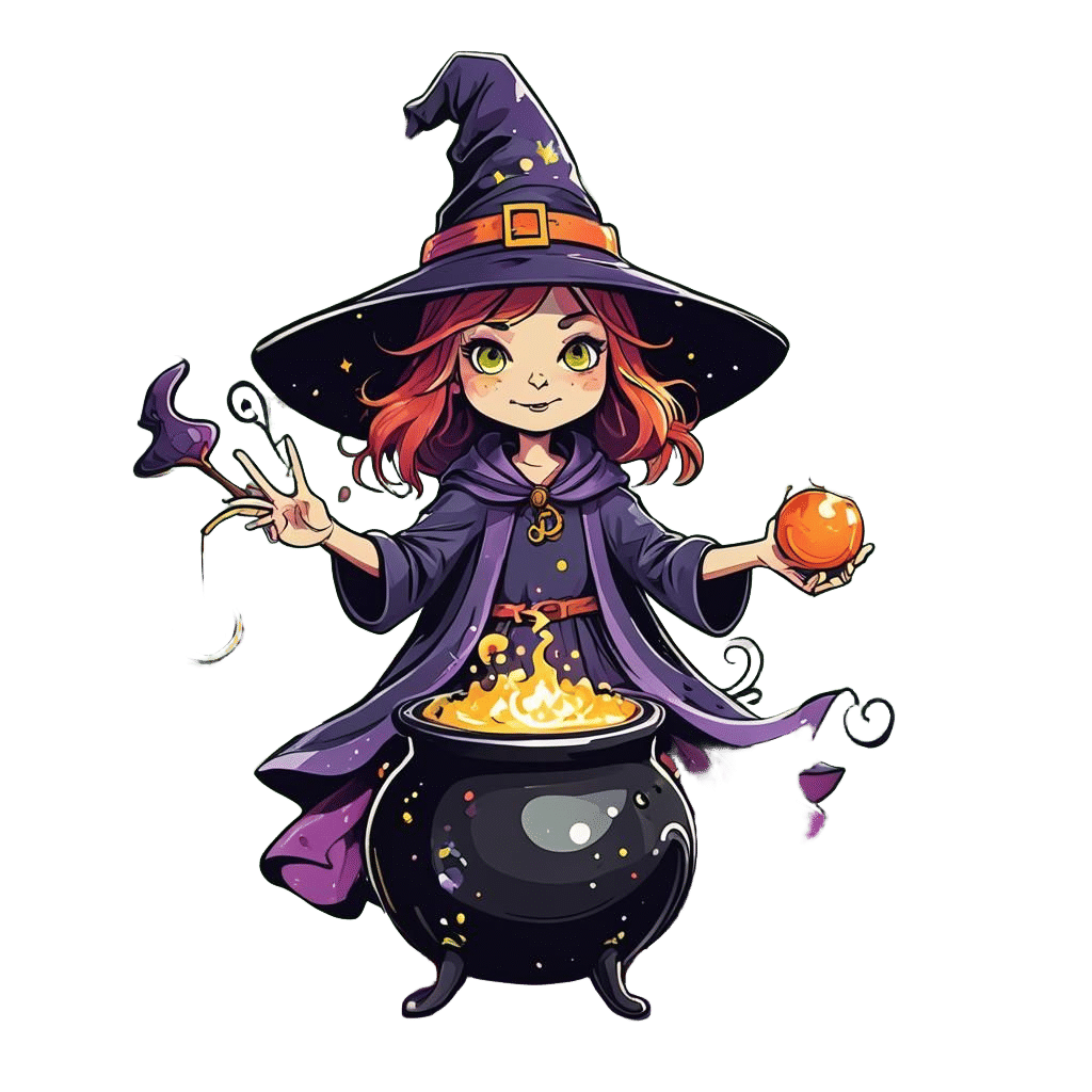 Abstract Childlike Witch T-Shirt Design with Magic Pot