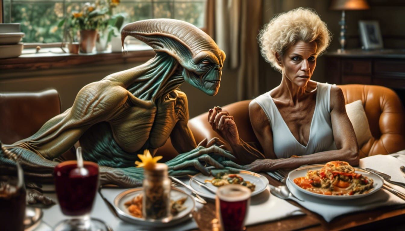 Hyperrealistic Aliens and Pets in English Garden