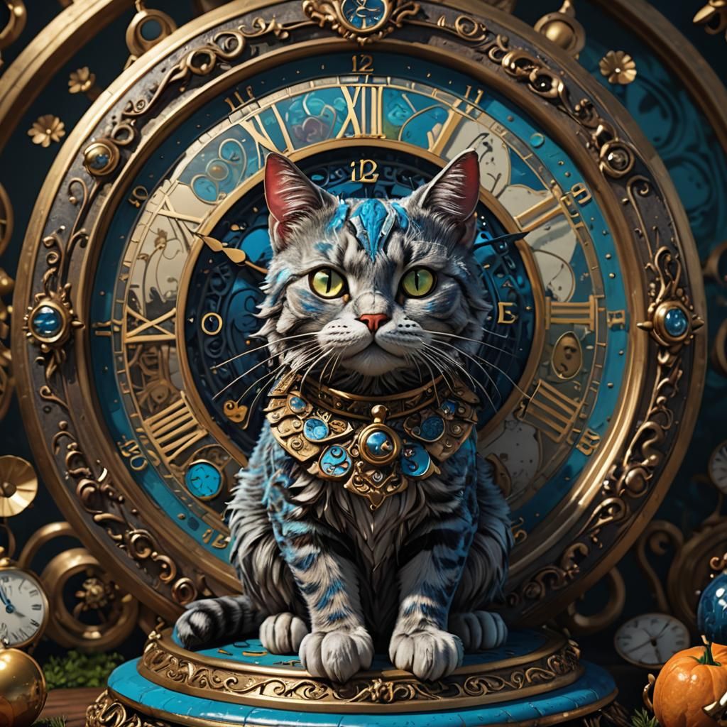 Alice in Wonderland Cat Clock: Fantasy Concept Art