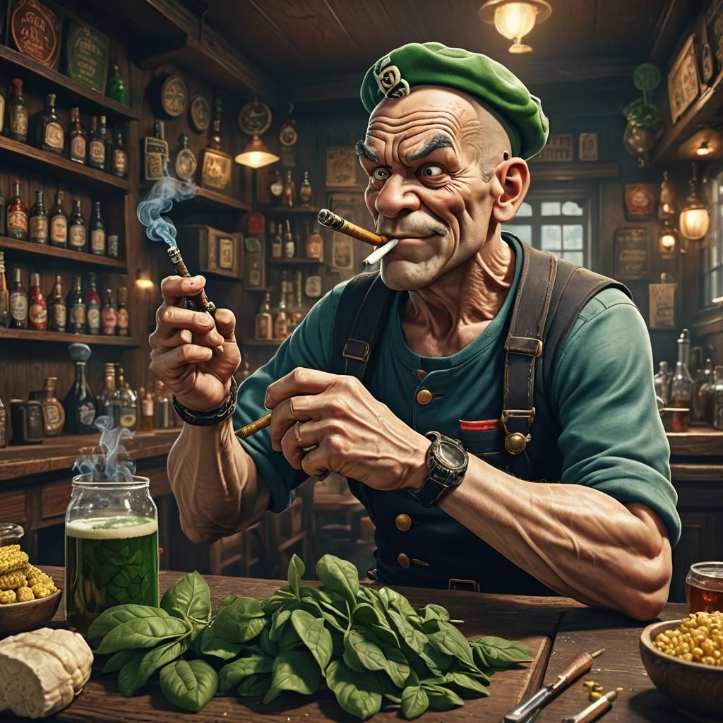 Popeye Smoking Pipe: Detailed Matte Painting