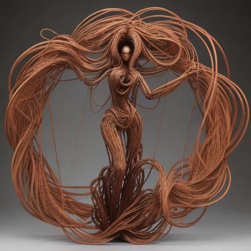 Surreal Wood Sculpture of Entwined Figure