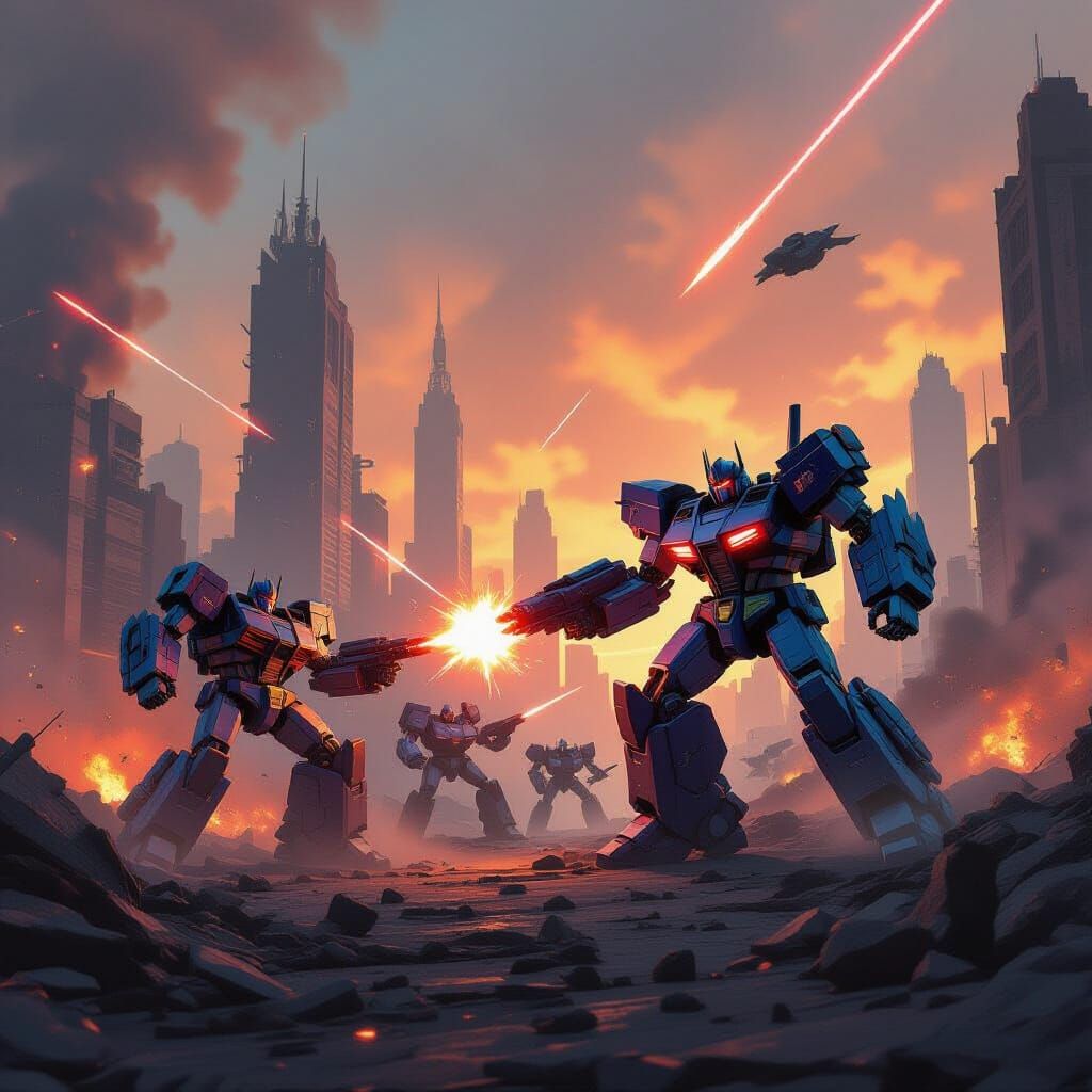 Epic Autobot vs Decepticon Battle in Ruined City