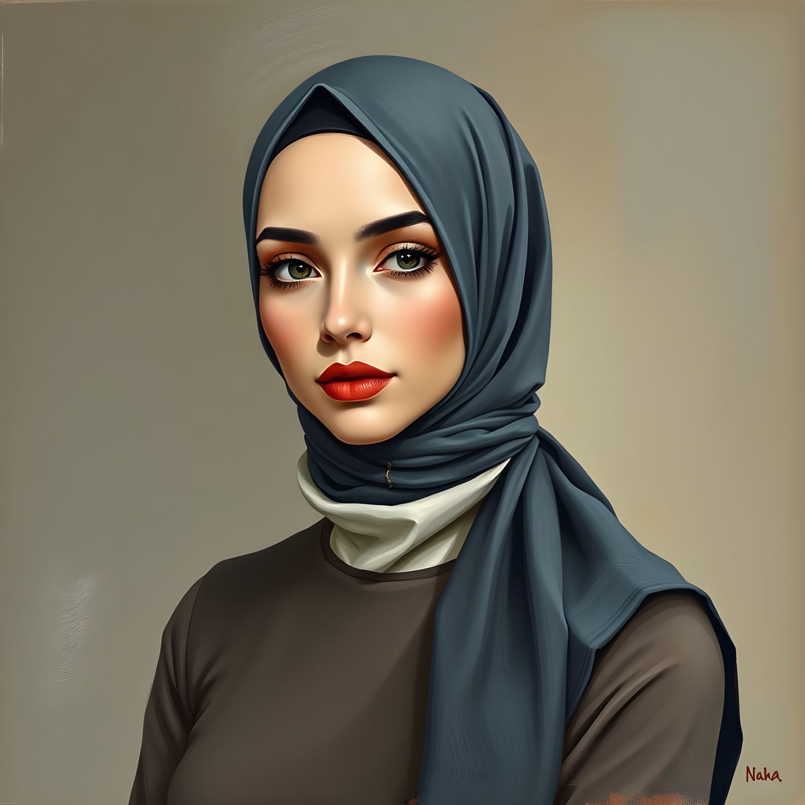 Modern Oil Painting of a Woman in Hijab