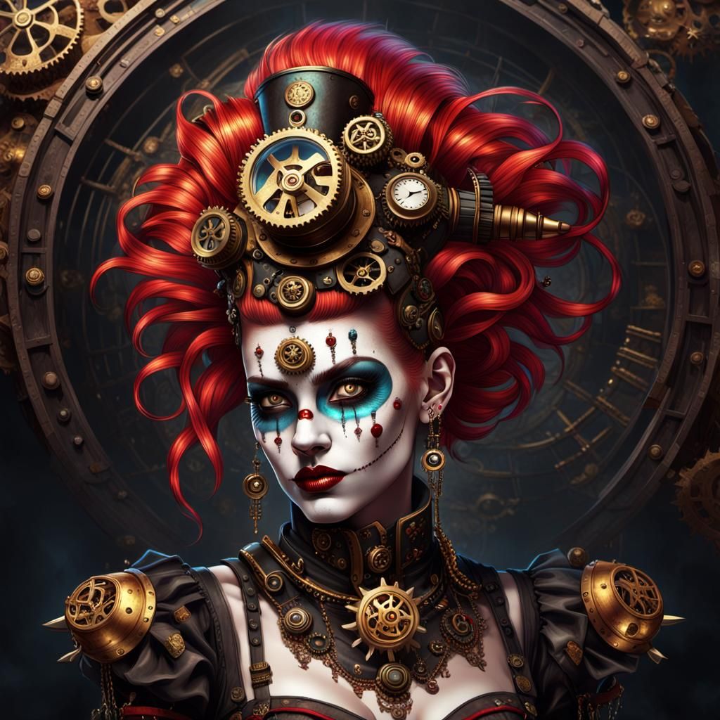 Steampunk Gothic Clown Girl Digital Artwork