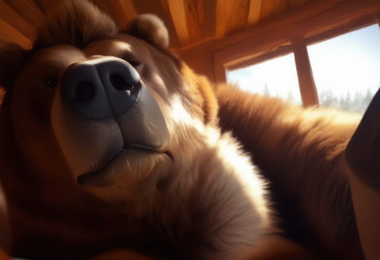 Relaxing Obese Kodiak Bear in Fantasy Romance Anime Style