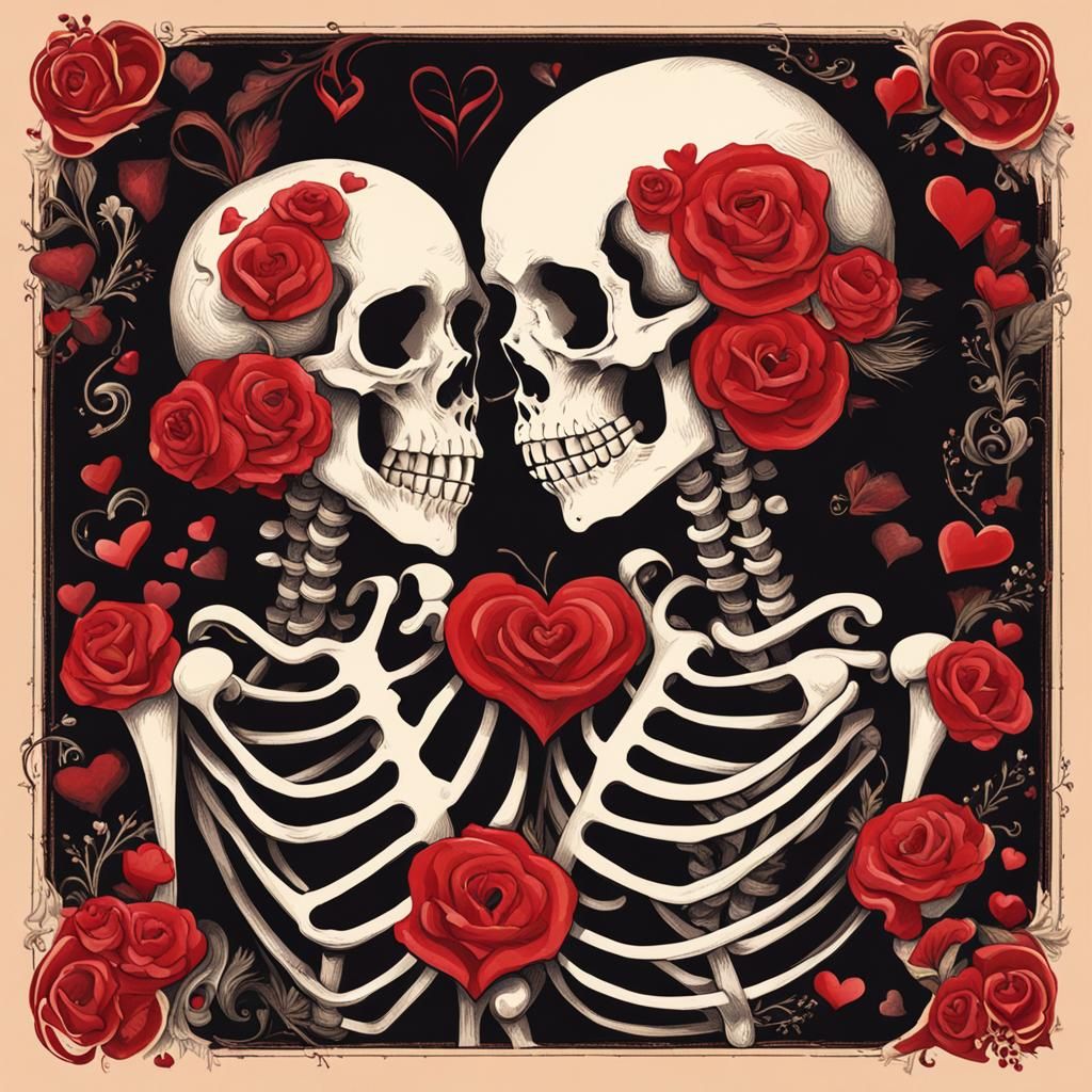 Skeletal Lovers' Valentine's Day Kiss