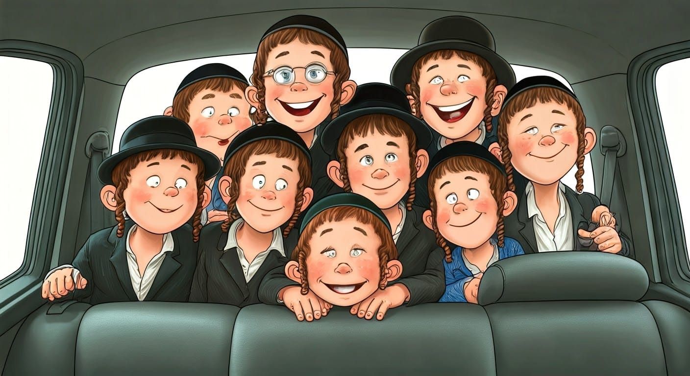 Cartoonish Orthodox Jewish Boys in Car
