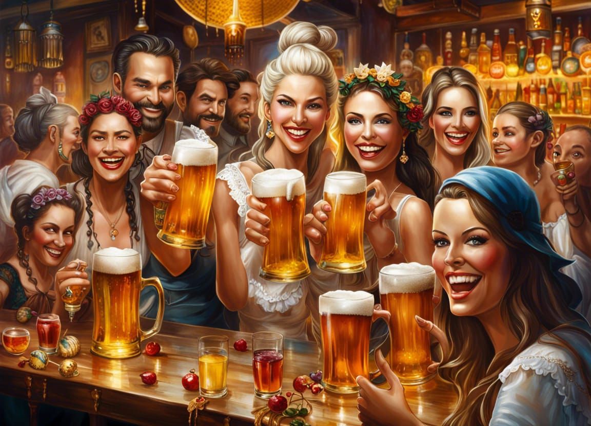 Oktoberfest Celebration with Friends in Lively Kitsch Style
