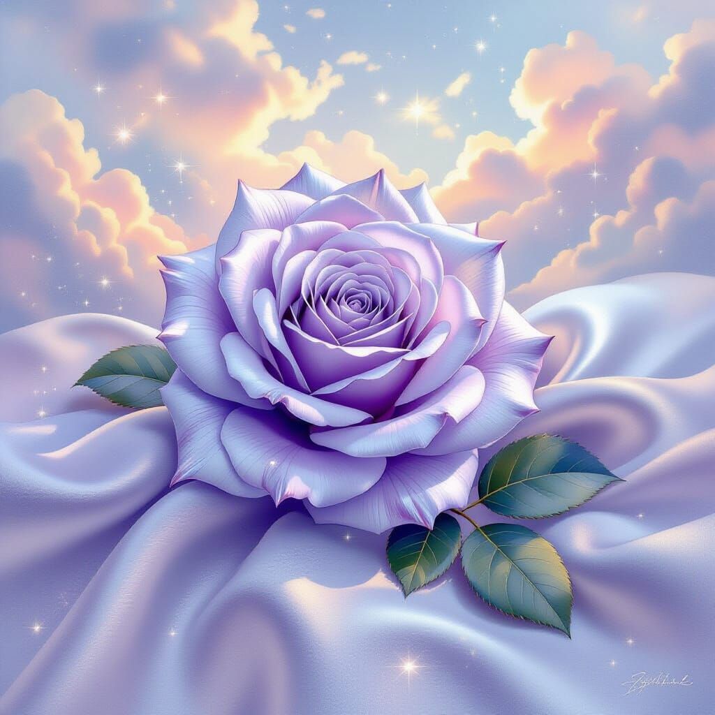 Lavender Rose on Silk in Surreal Watercolor Style
