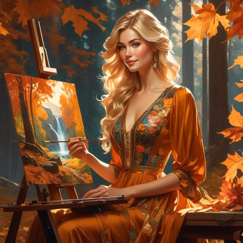 It's Thursday, challenge day off, so Julie has taken herself into the woods to do a little autumnal painting