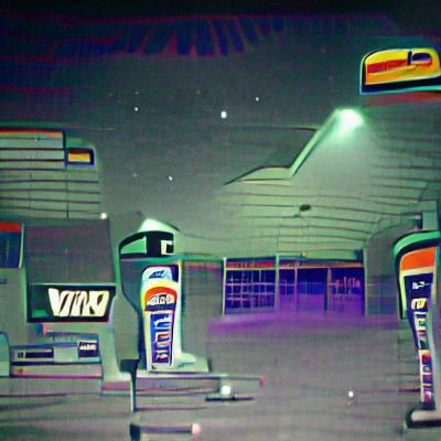Gas Station at Night in VHS Style