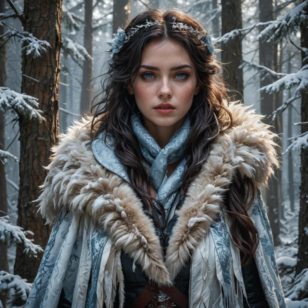 Snowy Forest Portrait in Hyperrealistic Style