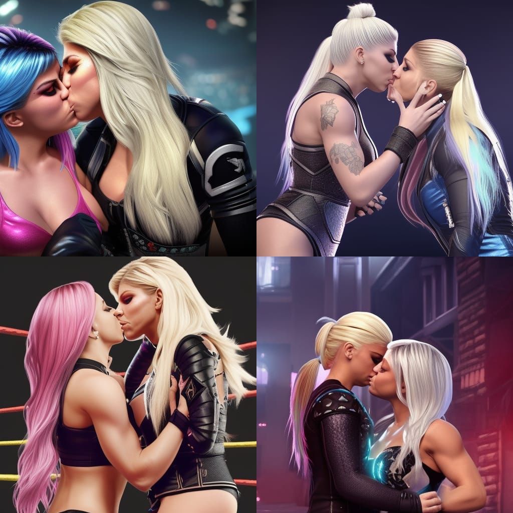 Alexa Bliss and Charlotte Flair Kissing in 3D