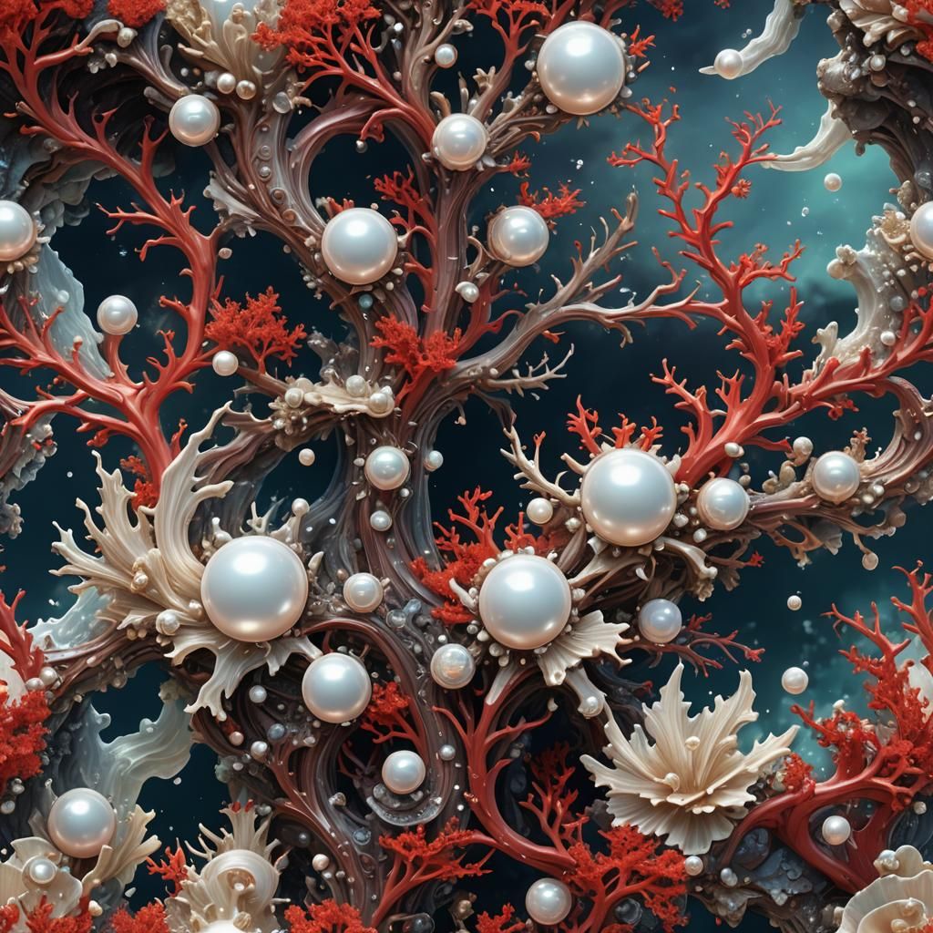 Mother Pearl and Red Coral Fantasy Art