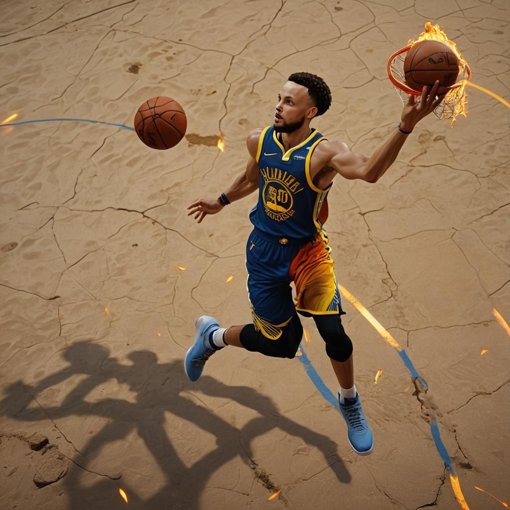 Stephen Curry Dunks a Fireball: Fantasy Sports Art