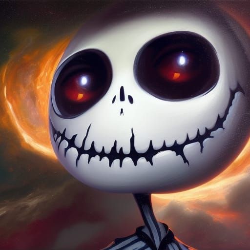 Chibi Jack Skellington: Steampunk Anime Impasto Portrait