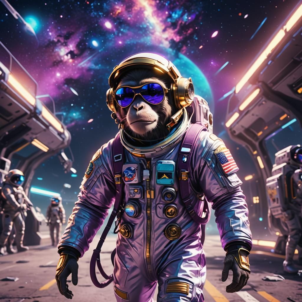 Monkey Astronaut on Space Bus: 3D Anime Art