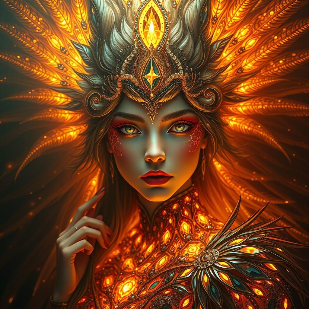 Ethereal Firebird Goddess in Acid Lighting