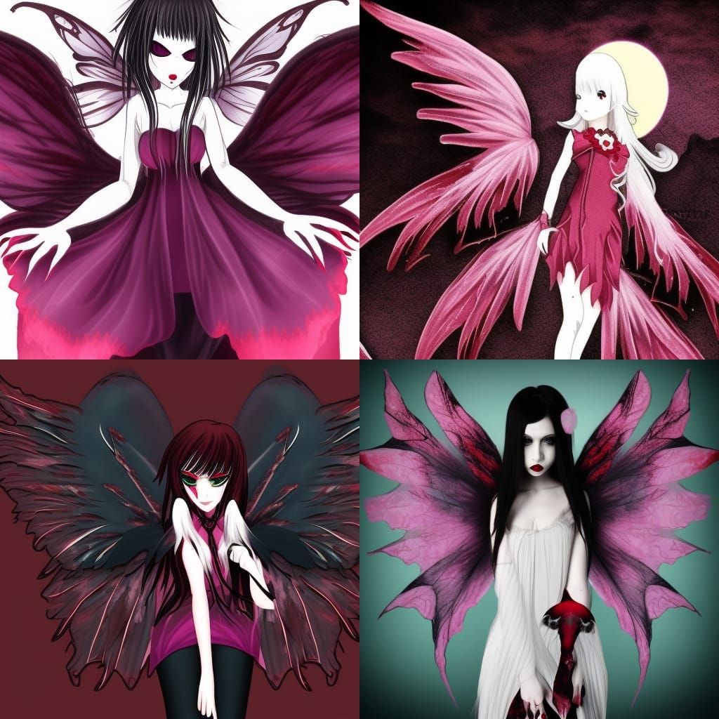 Gothic Anime Vampire with Blood Moon Fairy Wings