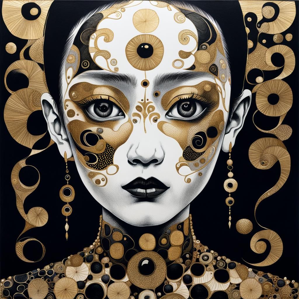 Portrait, Moody, fantasy, stunning, creatures, gilded, pen a...