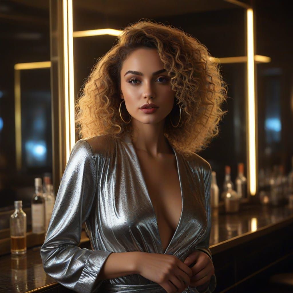 Glamorous Nightlife Goddess in Metallic Silver