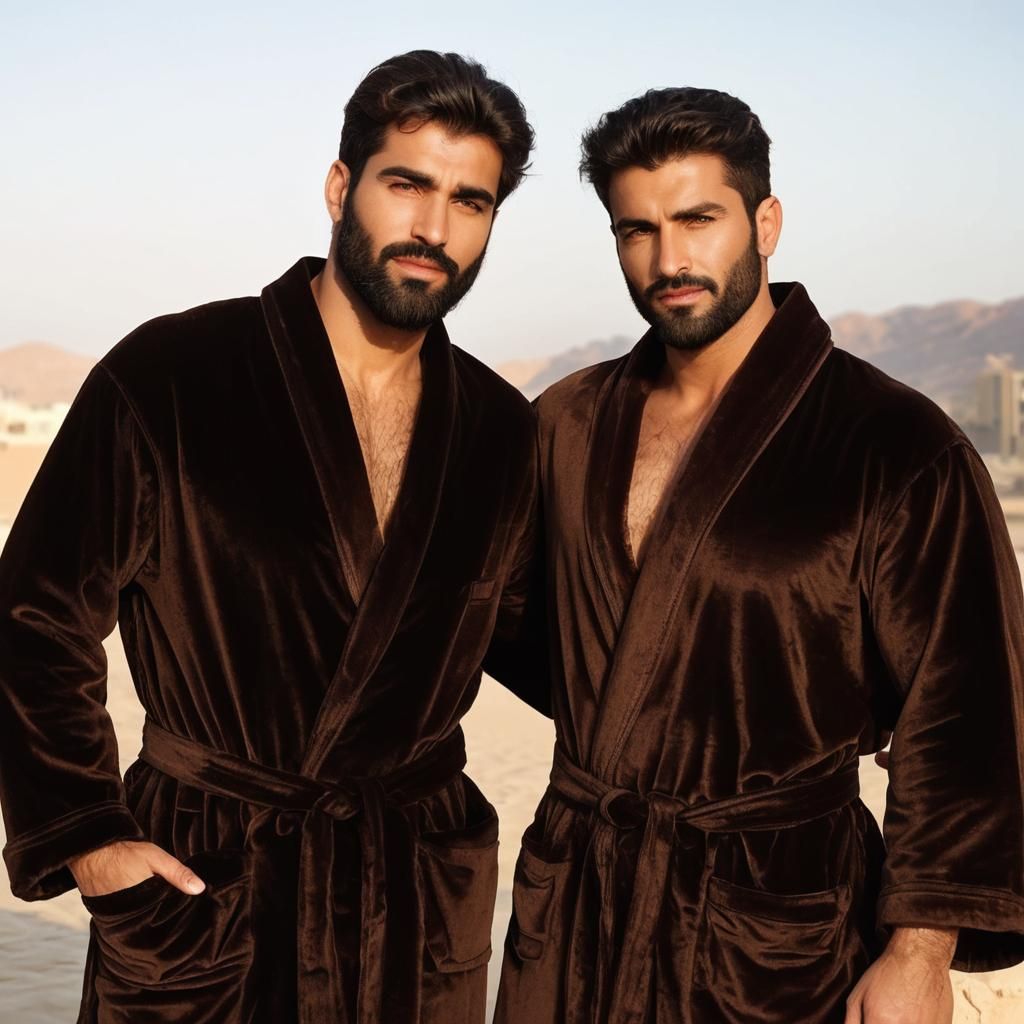 Hirsute Couple in Velvet Robes as Gouache Painting