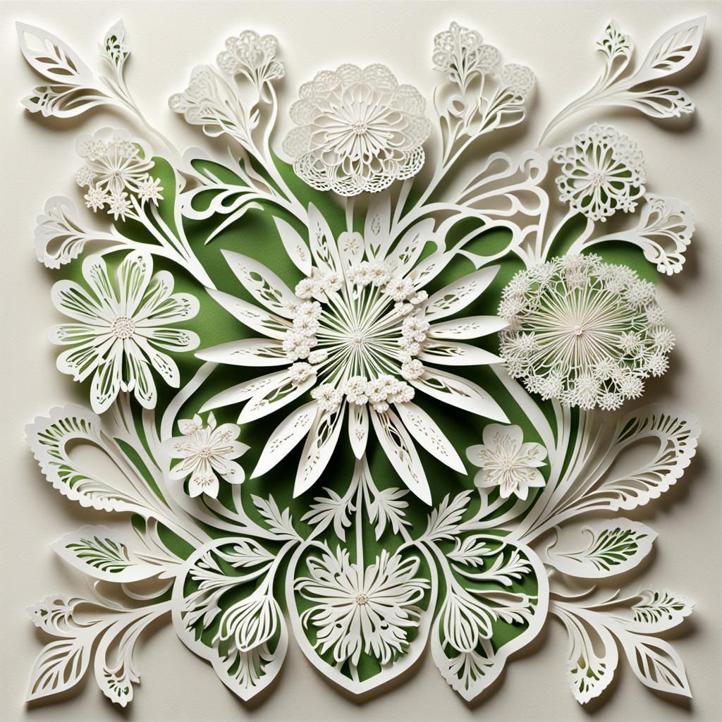 Kirigami paper art of a Queen Anne’s lace flower 2