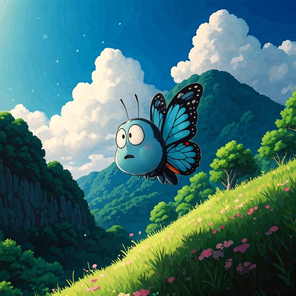 Confused Blue Butterfly in Watercolor Style