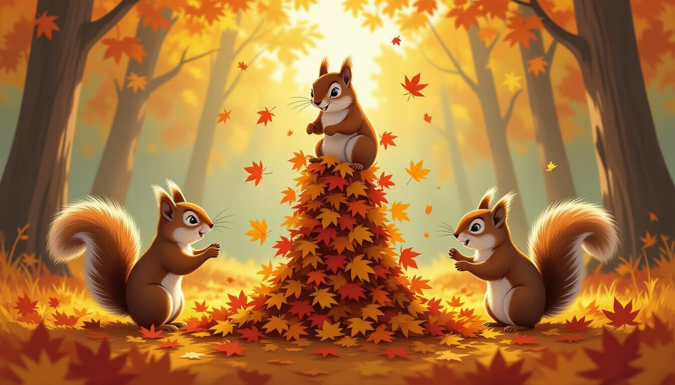 Mischievous Squirrels in Autumn Forest Clearing