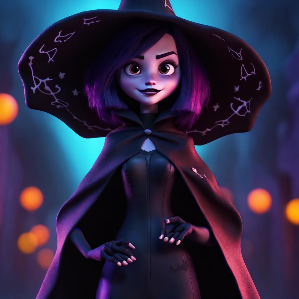 Gothic Girl in Cape: Pixar-Style 3D Art