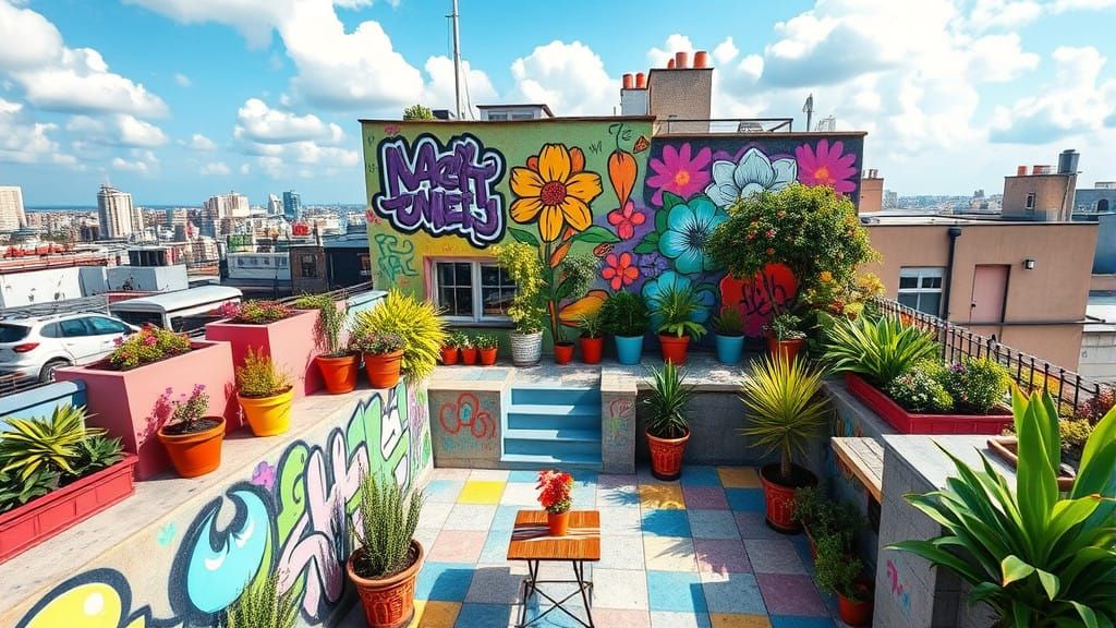 Pastel Street Art Rooftop Oasis