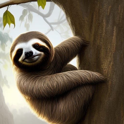 Adorable Sloth Clinging Onto a Tree