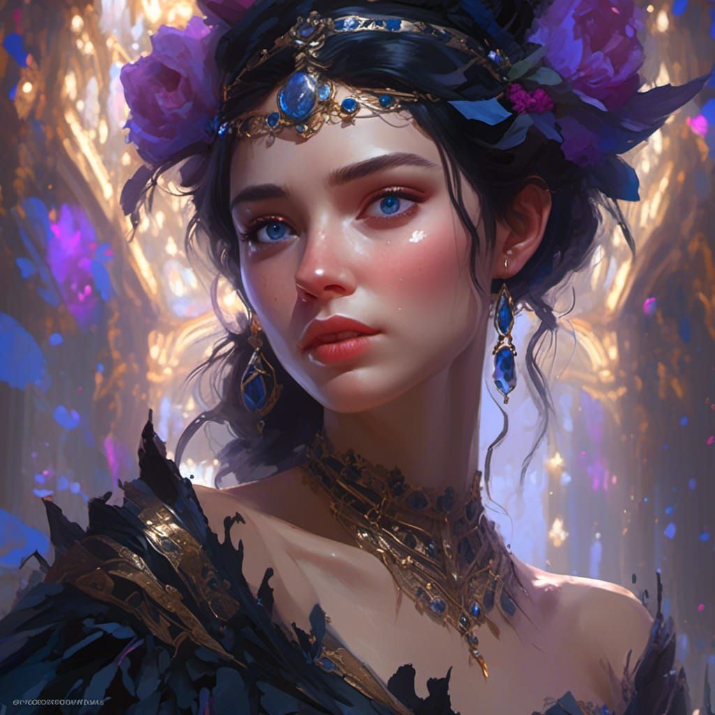Black-Haired Princess Portrait in Hyperreal Style