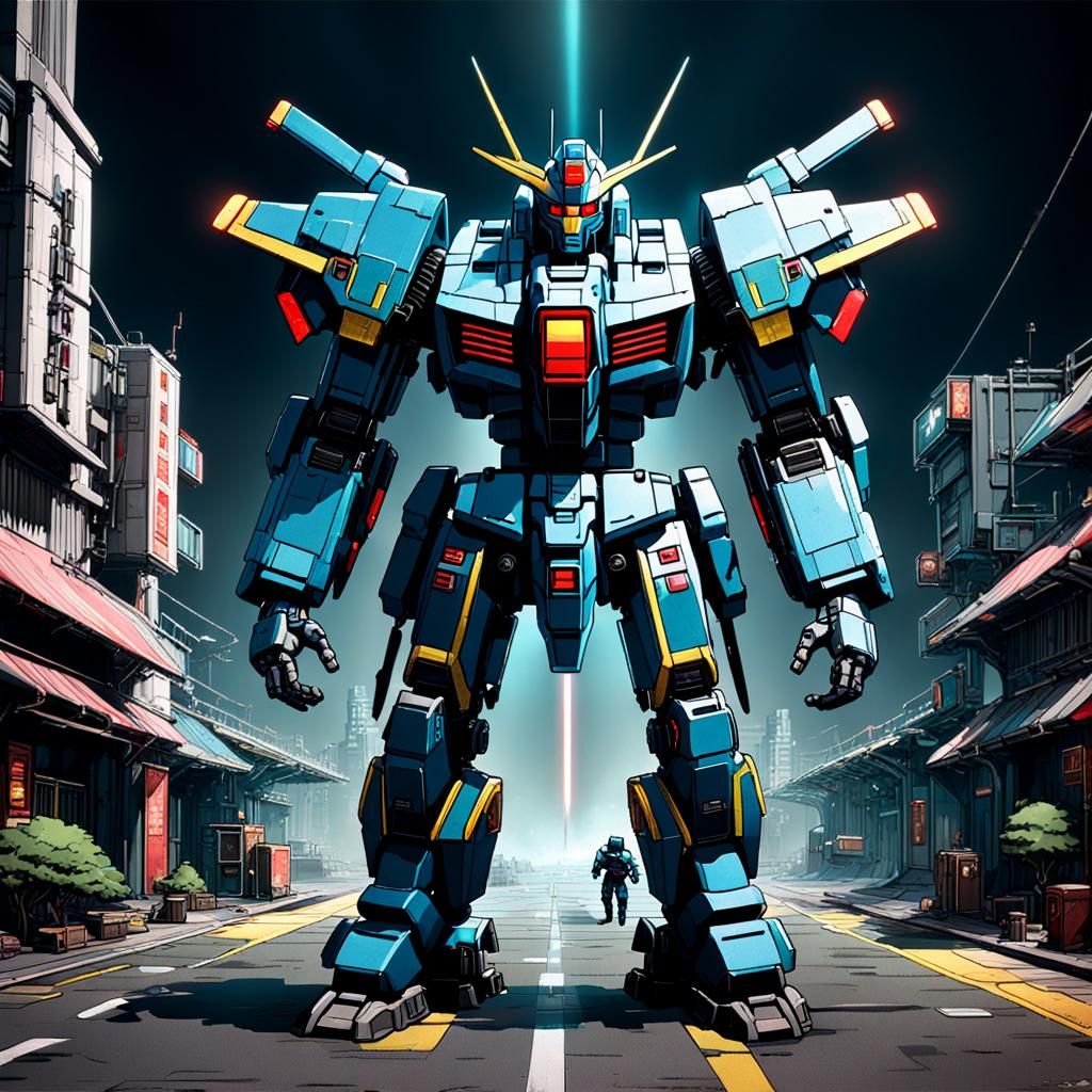 Zeon Mech in 80s Isometric Game Style