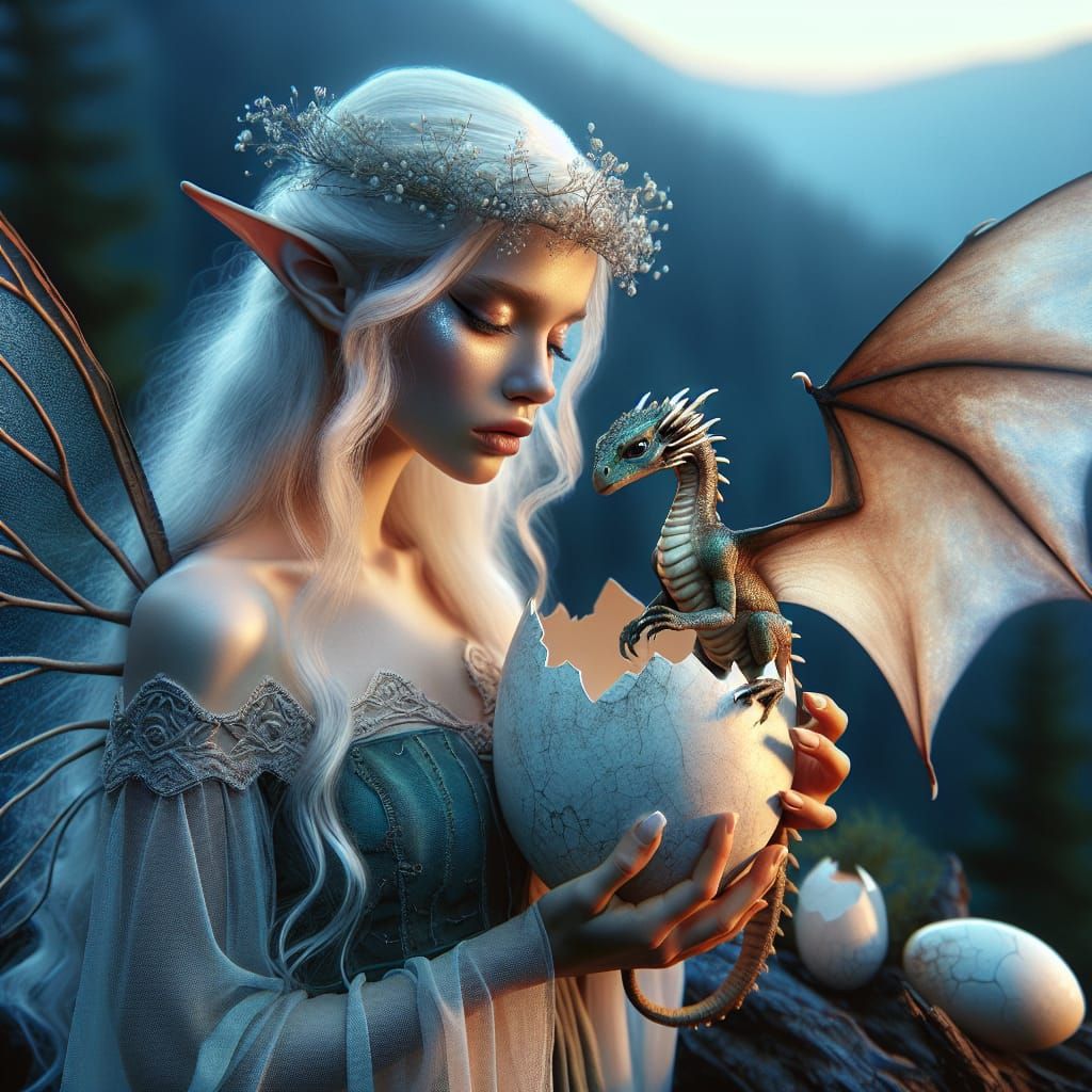 Fairy helping dragon who was born with one wing