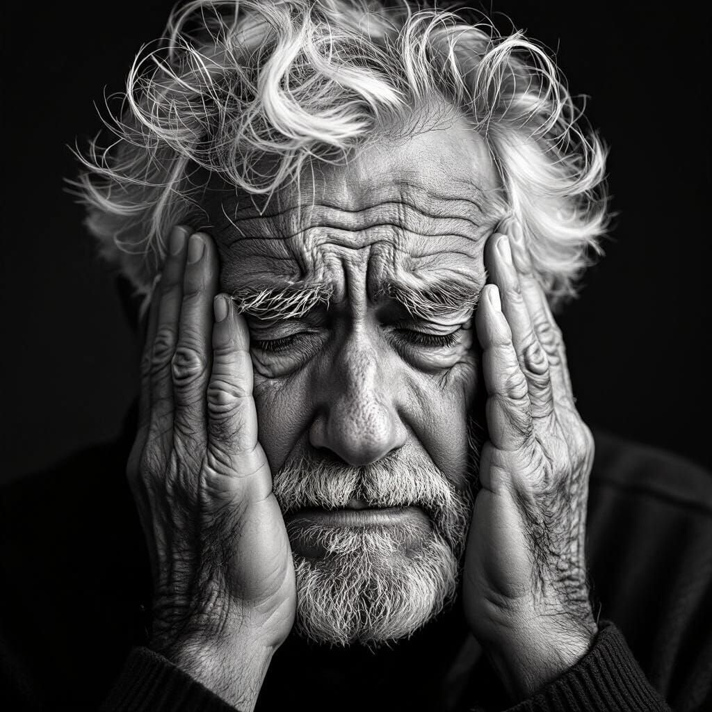 Dramatic Portrait of Elderly Man in Black and White