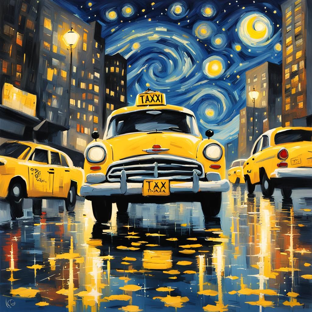 Yellow Taxi Cityscape in Whimsical Action Style