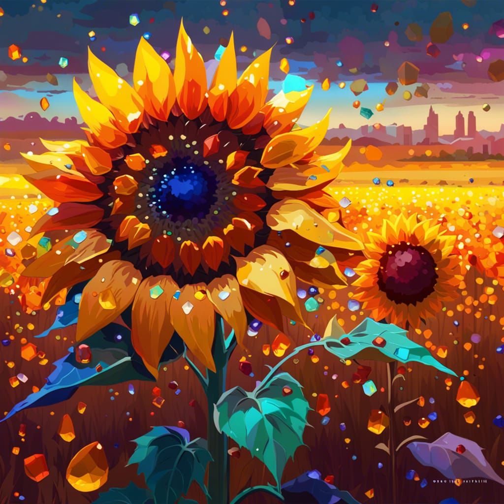 Crystal Sunflower Field Reflecting Autumn Light