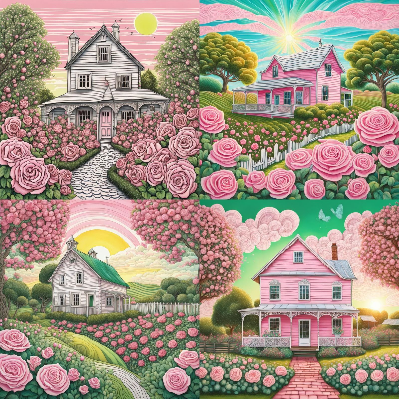 Pink Farmhouse with Quantum Zentangle Garden