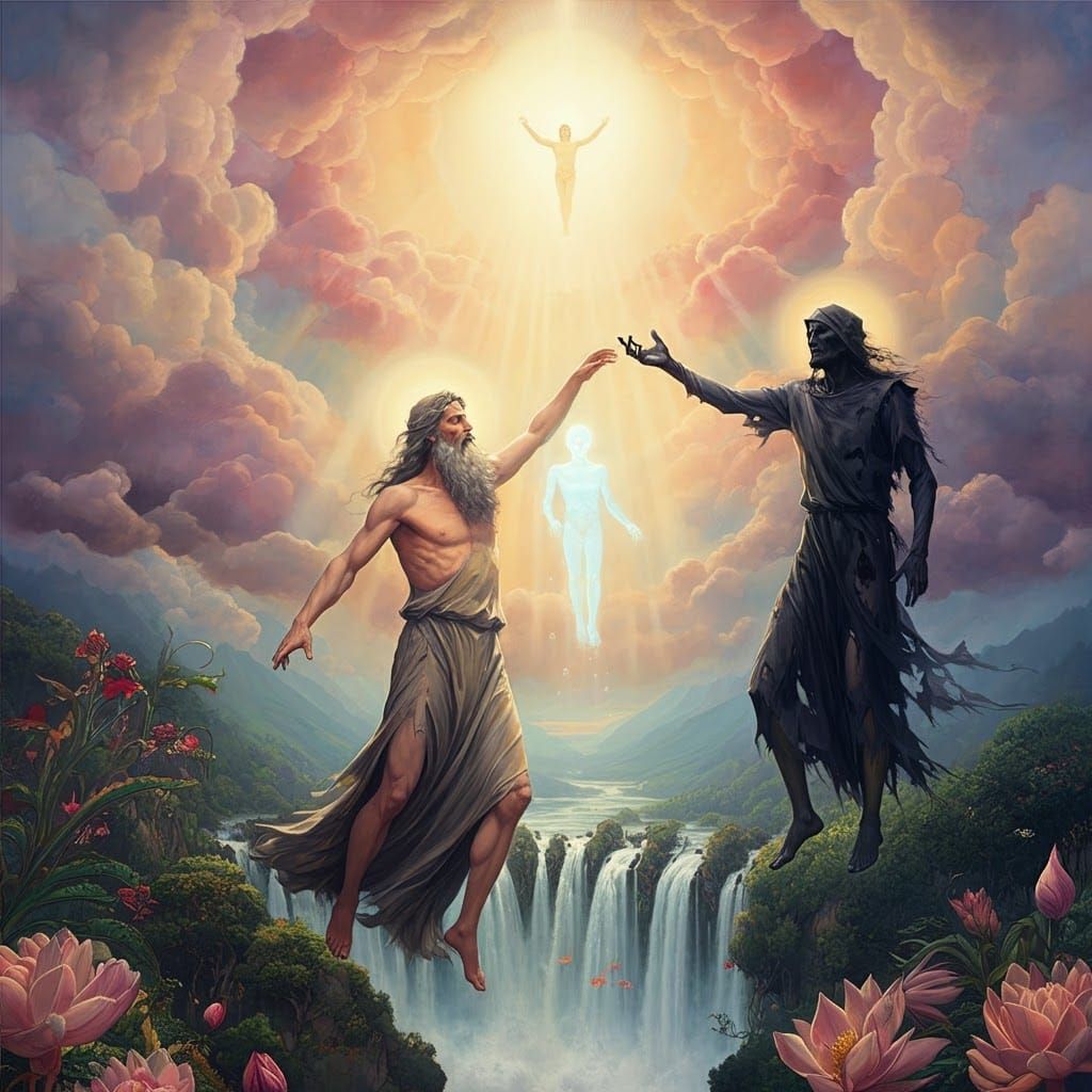 Divine Being's Grasp for a Soul, Oil Painting