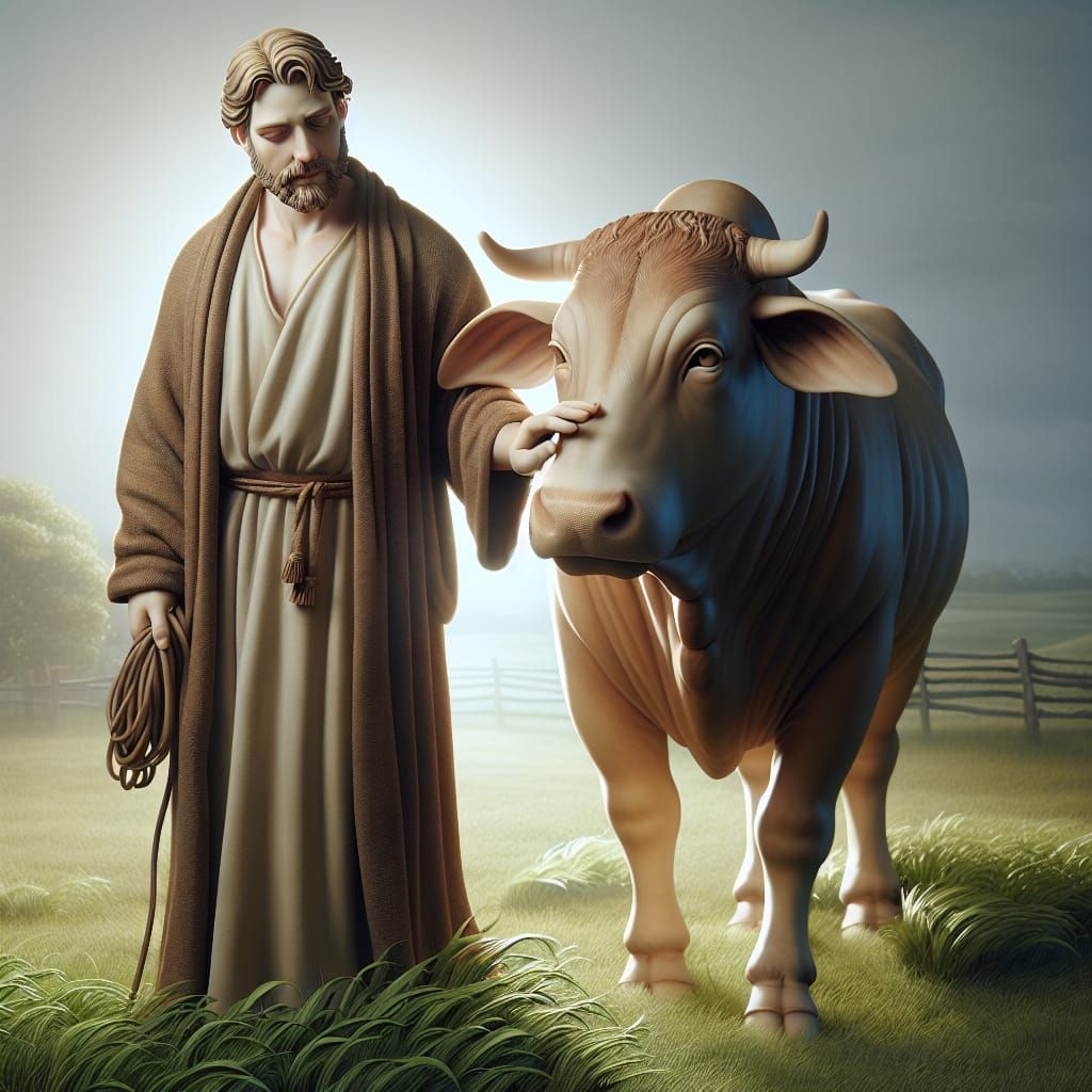 Jesus and Ox in Pastoral Scene