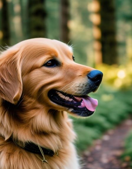 Smiling Golden Retriever in Forest: Professional Photography