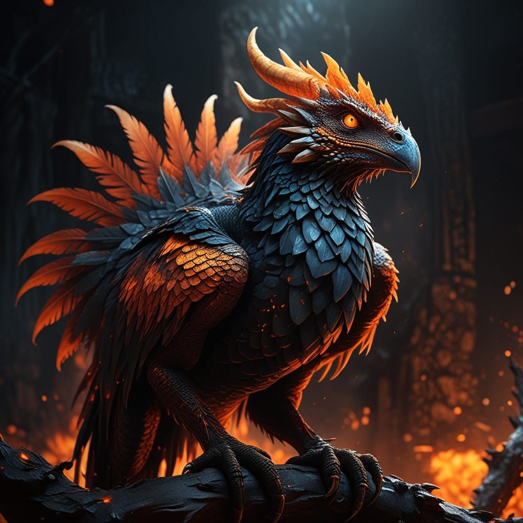 Close-up Cockatrice with Glowing Eyes in Fantasy Art