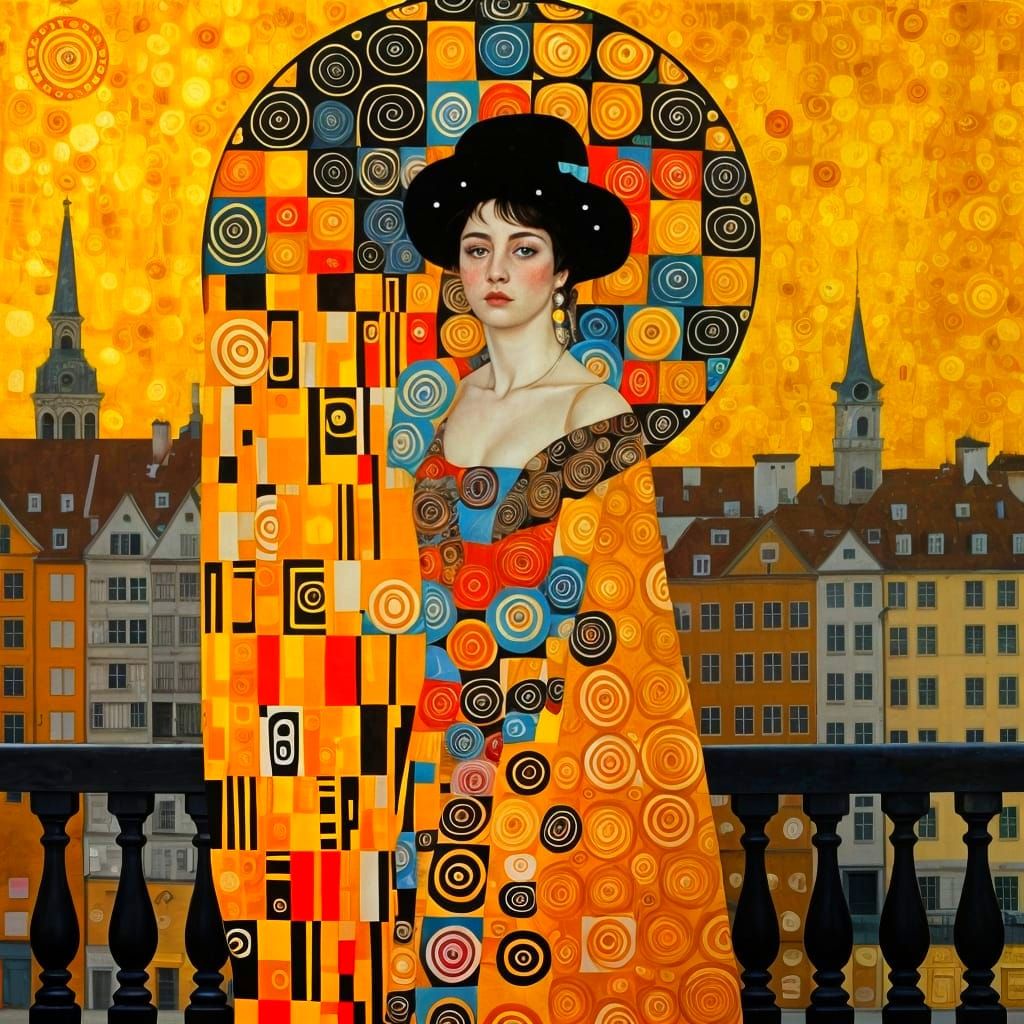 Eerie Beauty: Hyperrealistic Cityscape in Klimt Style