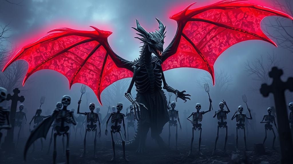 Skeletal Dragon Necromancer Raises Undead Army