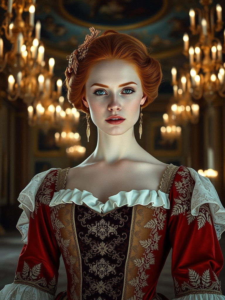Elegant Redhead in 1700s Court Dress