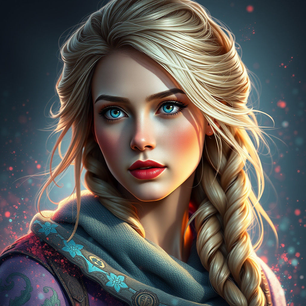 Anna and Elsa Portrait in Hyperdetailed Splash Art