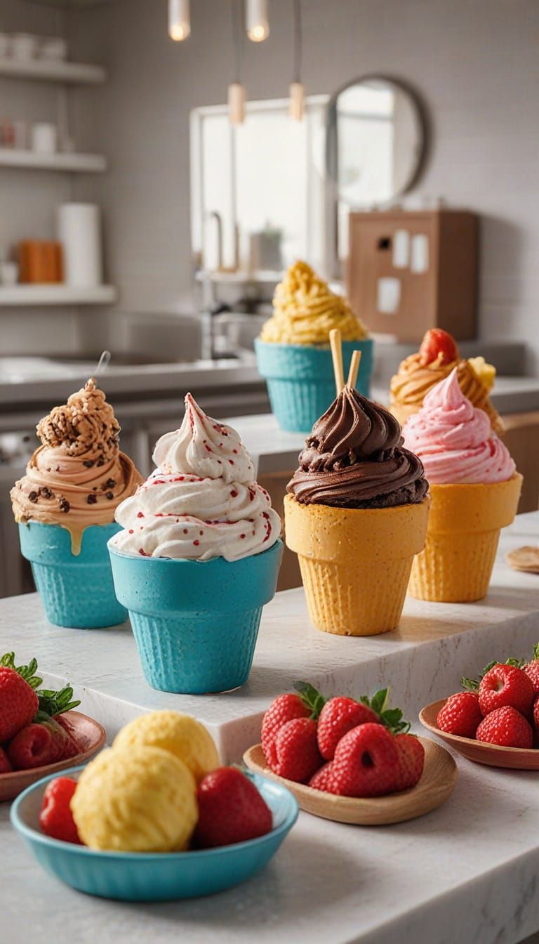 Vibrant Ice Cream Bar Display in Modern Shop