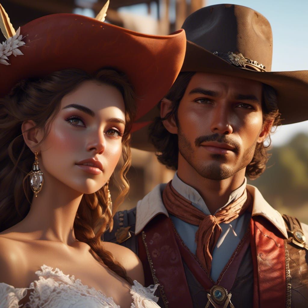 Cowboy and Cowgirl Wedding Portrait on Texas Farm